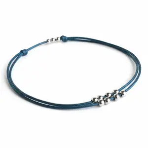 Amelia Dark Teal Beaded Bracelet Anklet with Silver Beads Trendy Jewelry