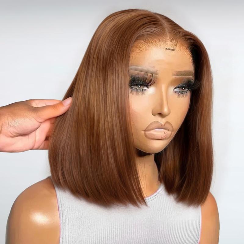 200% Density Brown Bob Wig Human Hair 13x4 HD Lace Frontal Short Straight Lace Front Bob Wigs For Black Women Chocolate Brown Human Hair Wig Pre Plucked Glueless Side Part Chocolate Brown Wig 10 Inch