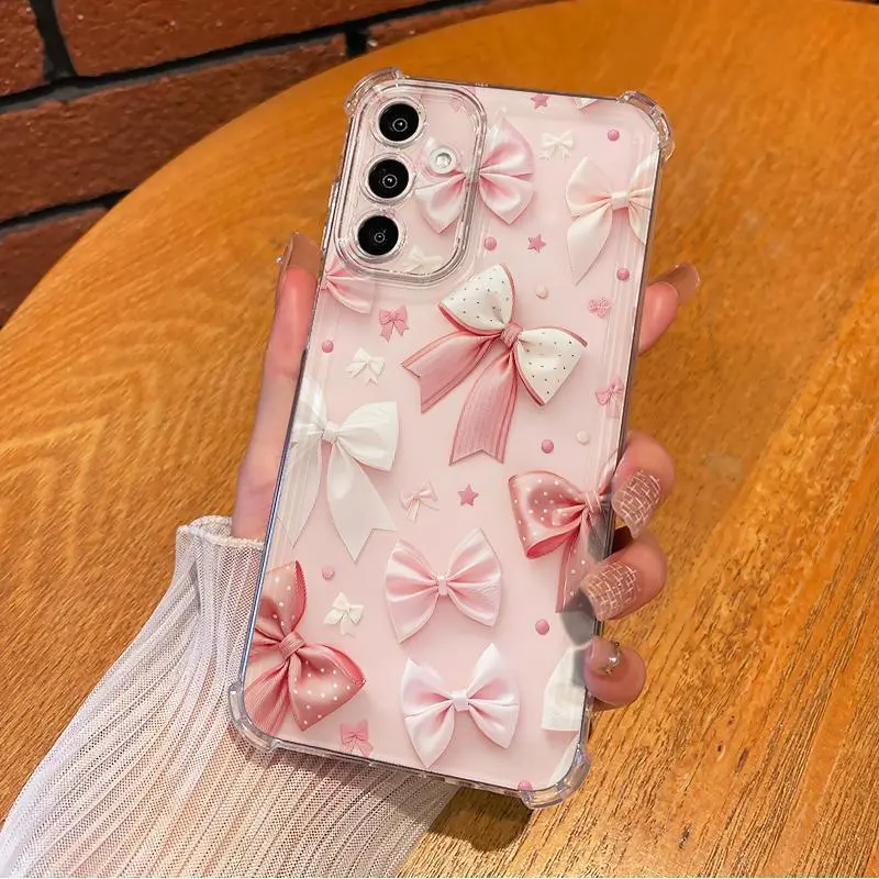 Aesthetic Bow Ribbon Pink Stylish Design Phone Case For SAMSUNG GALAXY A14 A15 A16 A25 A26 A34 A35 A36 A53 A54 A55 A56 4G 5G Gift Ideas Anti-drop Cellphone Protective Case Soft Transparent Shockproof Mobile Phone Cover, Protection, Casing