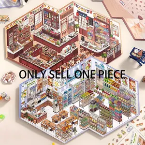 4 Sheets Ultra Large 3D Stereo Scene Stickers, Stress Relief Miniature Scenery Decals, DIY Craft Puzzle, Diary Accessories, Creative Stationery Stickers, Art Stickers, Decorative Stickers, Scrapbooking