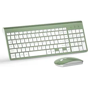 Keyboard and  Ultra Slim Combo,  2.4G Silent Compact USB 2400DPI  and Scissor  Keyboard Set with Cover,  Included, for PC/Laptop/Windows/ - Green White