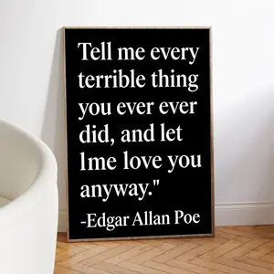 Frameless Canvas Art Poster, Edgar Allan Poe Unblemished Love Poetry Print, Minimalist Literary Wall Decor for Modern Living Room, Wall Decoration, Minimalist Design