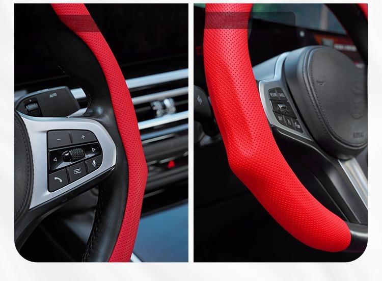 Ultra-Thin, Anti-Slip, Breathable, Quick Spin, All-Season, Nappa Leather Auto Interior Kit, Black with White Stitching