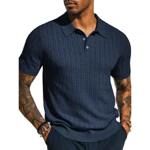Men's high-quality solid-color short-sleeved polo sweater for summer, a casual and comfortable top. Shirts Blue Menswear Beige Plain Shortsleeve Tropical