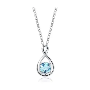 "Infinite Birthstone" March Gemstone Aquamarine Sterling Silver Necklace