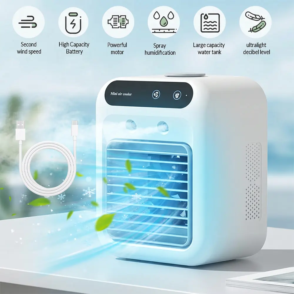 【BackToSchool】 Rechargeable Cordless 3-in-1 Cooling Desk Fan - Personal Evaporative Cooler with 2 Mist Speeds, 1800mAh Battery, 500ml Tank, Energy Saver for Bedroom, Camping