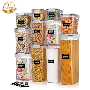 THELIFE 11pcs Airtight Food Storage Containers Plastic Canisters With Lids Labels Marker & Spoons For Pantry Organization Cereal Flour Sugar Halloween Candy Storage Box