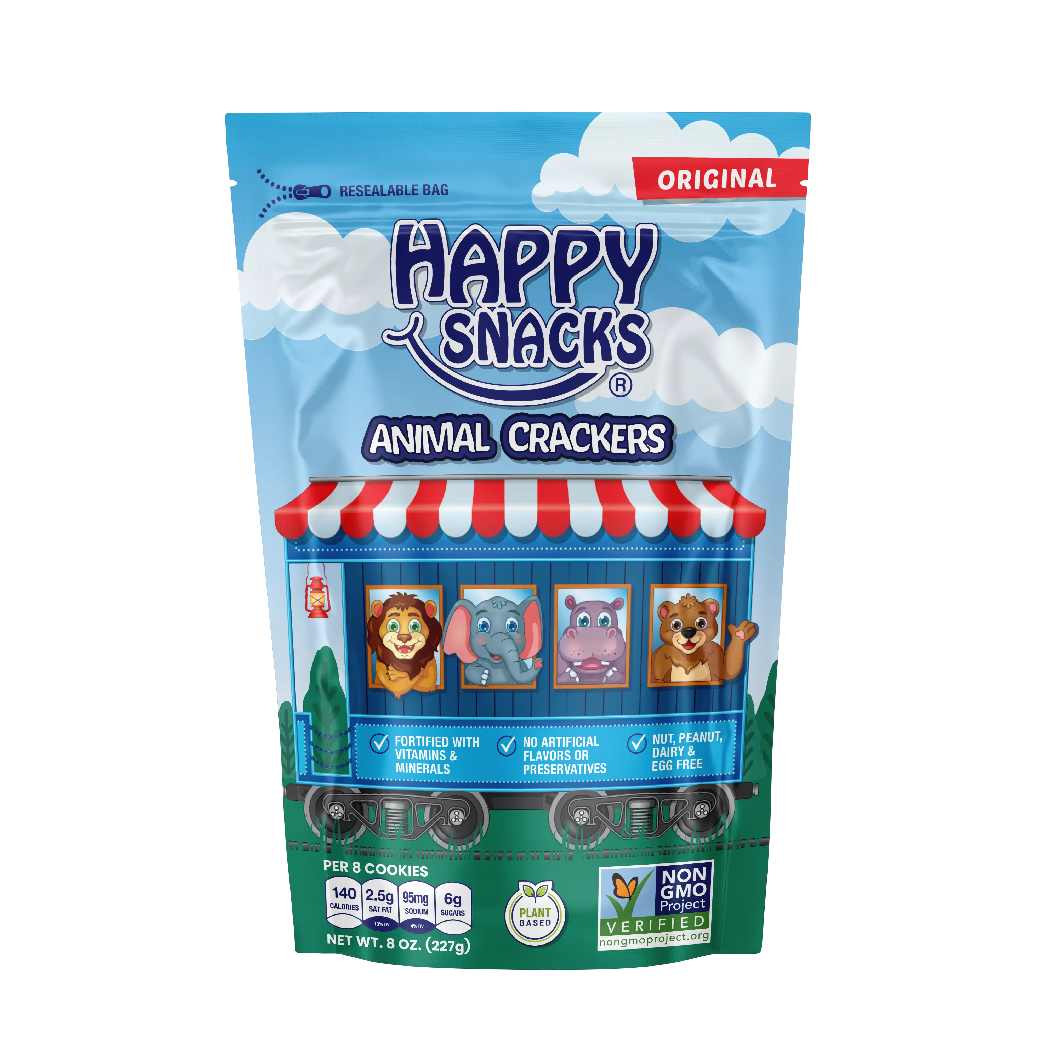 Happy Snacks Animal Crackers (Case of 6) - 8 Oz Bag Vanilla