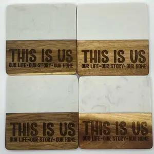 Laser Engraved Half Wood Half Stone Coasters 4 Pack.
