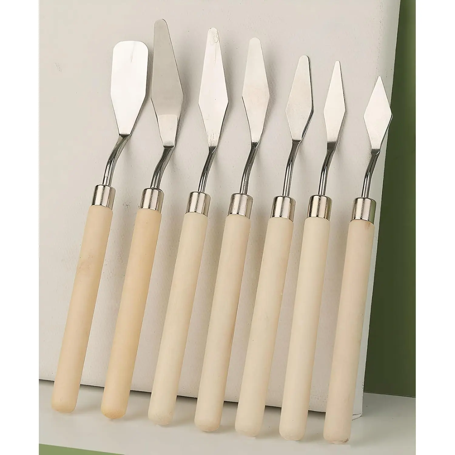 7 PCS Stainless Steel Palette Knife Set with Wood Handles for Acrylic Oil Painting Canvas Texturing Mixing Impasto Art Supplies for Artists Beginners Students Studio