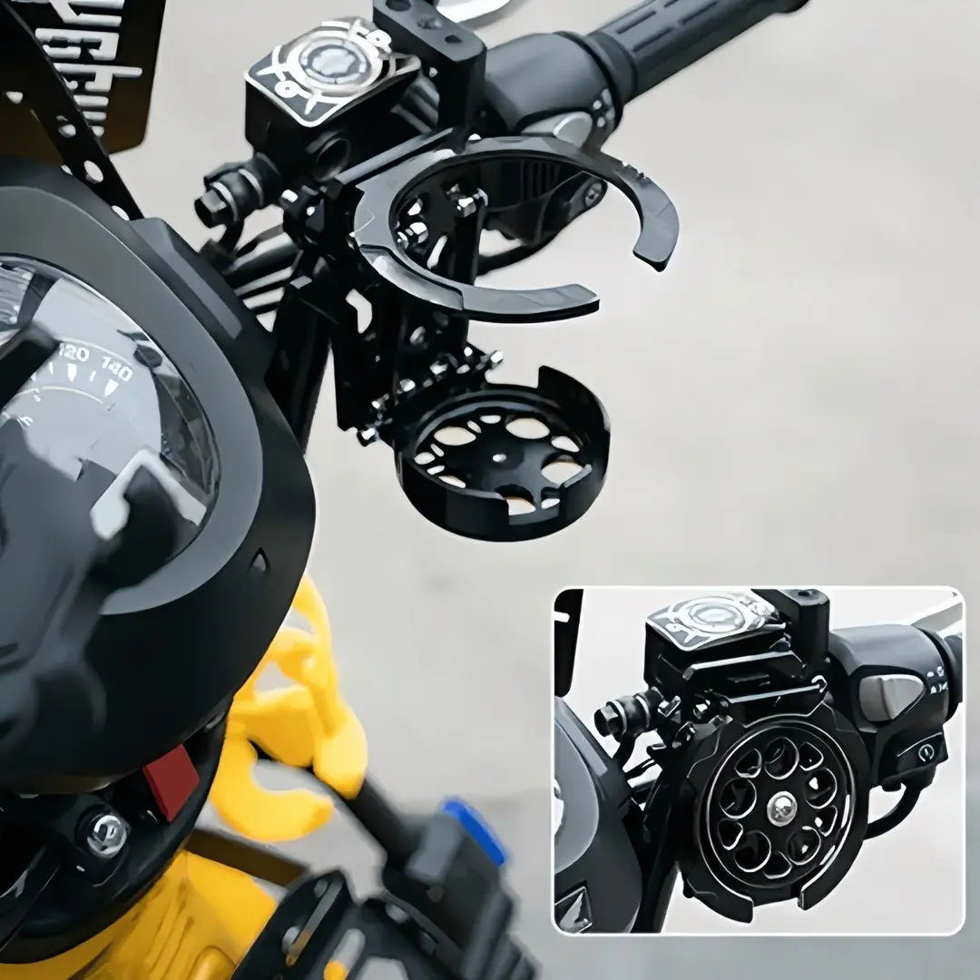 Bicycle Motorcycle E-Bike Foldable Cup Holder, Handlebar Mount, Rotatable Upgrade Version, ABS & Stainless Steel Optional