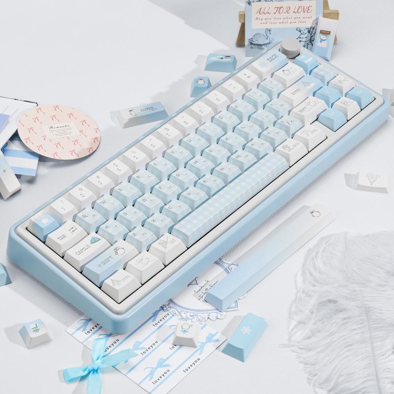 Ergonomic keycaps COOMICKEY Creamy Keycaps Set 145 Keys PBT Dye Sublimation Snowman Shape Blue Custom Keycap for 61/64/87/104/108 Cherry MX Switches ISO ANSI Layout Mechanical & Gaming Keyboard