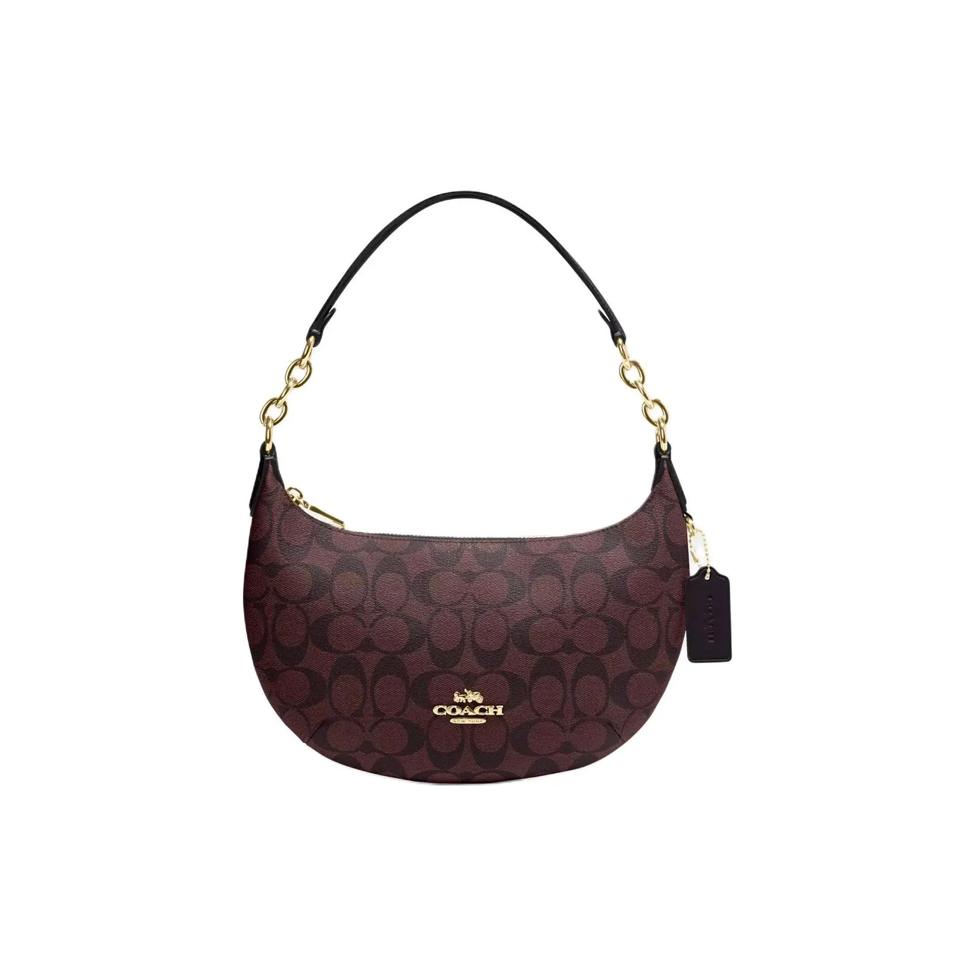 COACH Payton 28 Classic Monogram Zippered Half-Moon Shoulder Bag in Coated Canvas and Smooth Leather for Women