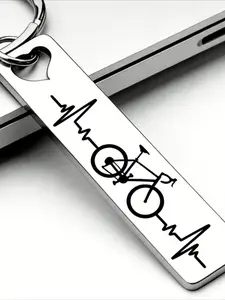 Bike and ECG Pattern Stainless Steel Keychain | Easy and Cool Style, Ideal for Cycling Enthusiasts and Outdoor Lovers