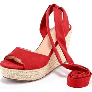 Womens Espadrilles Wedges Sandals Heels Open Toe Tie Lace Up Platform Ankle Strap Summer Dress Shoes Footwear Elegant
