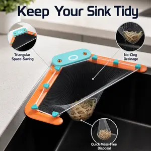 Multi-Style Sink Drain Strainer Kit, 3 Options: 50/80Pcs Disposable Bags & Duck Hooks Included, Quick-Install Corner Holder, Keep Kitchen Drains Clean, for Daily Cooking & Waste Disposal
