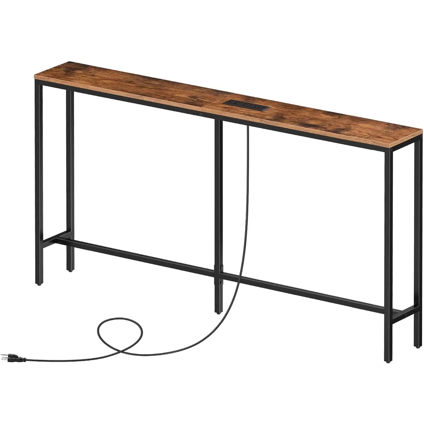 55.1" Skinny Console Table with Power Outlets & USB Ports, Narrow Sofa Table with Charging Station for Living Room, Hallway