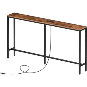 55.1" Skinny Console Table with Power Outlets & USB Ports, Narrow Sofa Table with Charging Station for Living Room, Hallway
