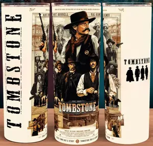Tombstone 90s Western Classic with Wyatt Earp - Doc Holiday and More Cup Mug Tumbler 20oz Stainless Steel Tumbler with Slide Closure Lid, Reusable Plastic Straw, Handmade Design - Drinkware Flask