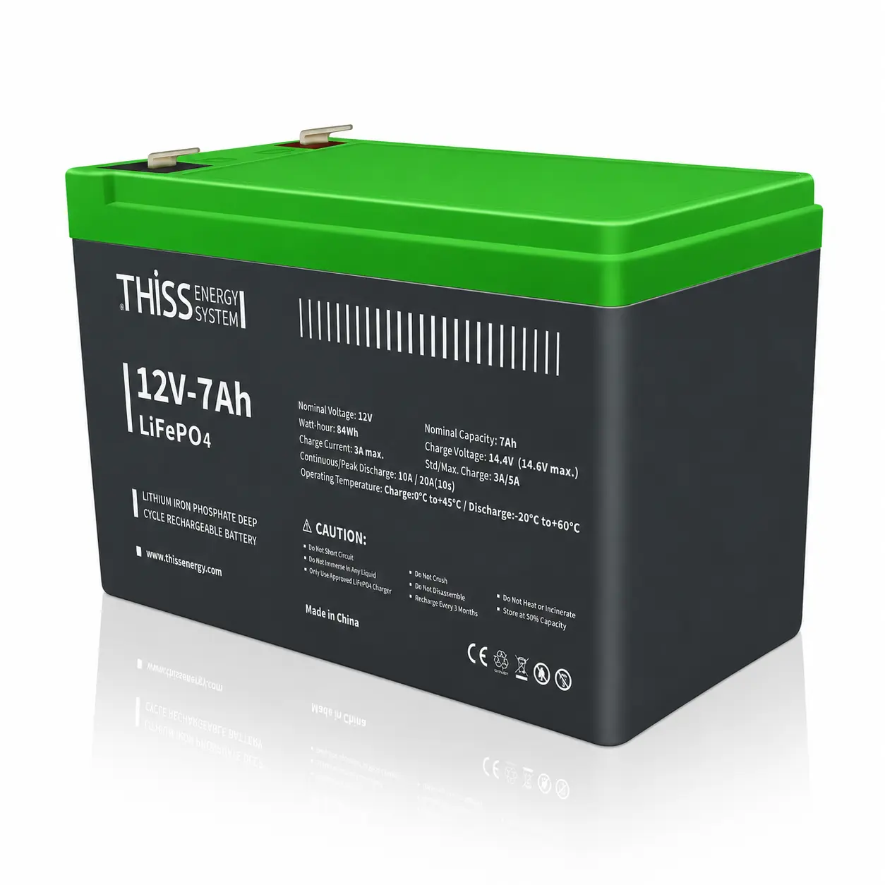 12V 7Ah LiFePO4 Battery Deep Cycle 12.8V with BMS, for Power Tools Home Backup Solar Storage Rechargeable