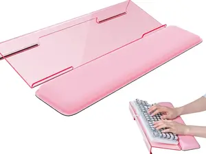 Ergonomic Acrylic Computer Keyboard Wrist Rest Stand with Soft Memory Foam Pad - Comfortable Typing for Office, Home Desks - Pink PC Gaming Accessory