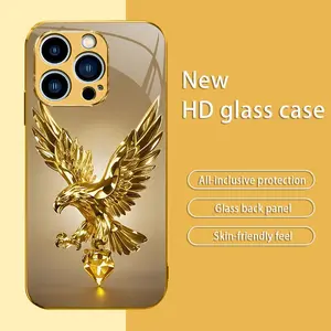 Suitable for [iPhone 15 Pro Max] New high-end glass phone case New business simple metal paint electroplated gold glass phone case Affordable price Anti-drop and anti-fingerprint 995