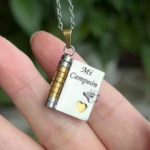 AS701 Love Book Necklace for Daughter or Son  for Mum My Campeón Engraved Necklace Meaningful Gift for Kids