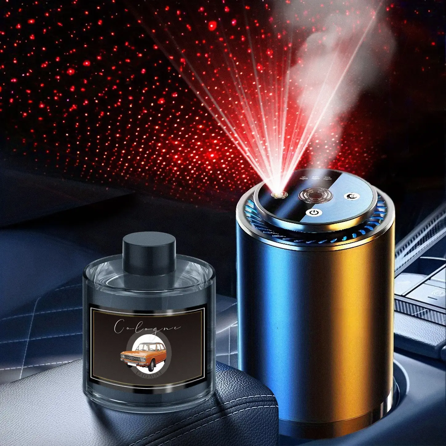 Novora Smart Car Diffuser with Starry Light - Auto Scent Air Freshener, Waterless, Auto On/Off, Lasts 180+ Days, 50ml Refill, Dual Function Aromathera