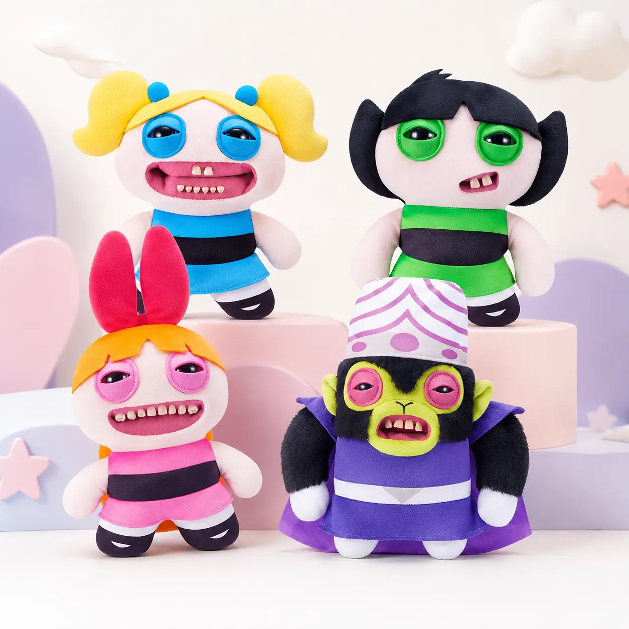 Fuggler x The PPGirls Plush Toys - Official Crossover Funny Creepy Cute Stuffed Animals with Teeth, Y2K Nostalgia Collectible Monster Gag Gift for Teens & Adults (Blossom / Bubbles / Buttercup / Mojo Jojo)