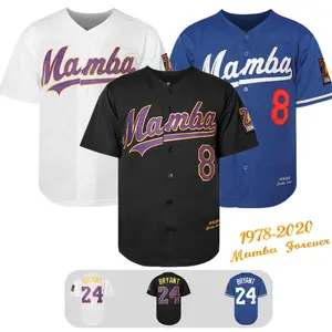 Men's Mamba Forever Short-Sleeve Baseball Jersey, #8 #24 Dual Number Design, Relaxed Button-Down Fit, Embroidered Details, Breathable Mesh Top for Fans, Collectors summervibes gym clothing