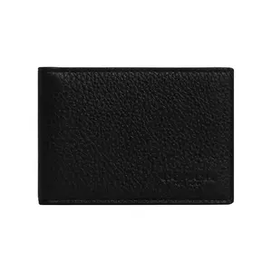 COACH Pebble Grain Leather Billfold Wallet with Card Slots for Women in Black