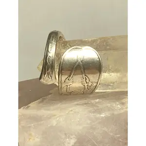 Wishbone spoon ring  size 6.75 adj 4 leaf clover band good luck sterling silver women