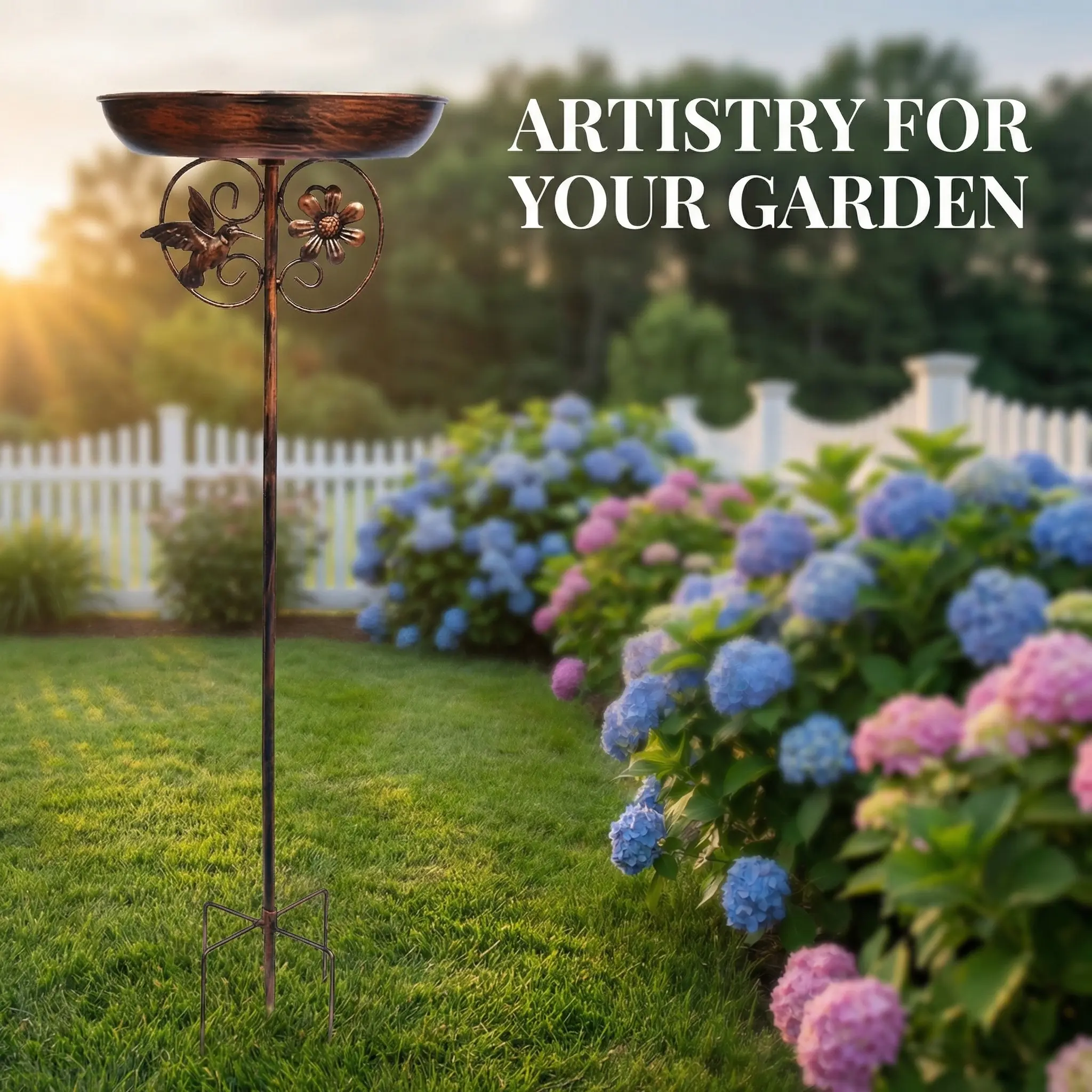 Metal Outdoor Bird Bath And Feeder Set, with 5-claw Base Column, Sunflower Design - No Fountain, Weather-resistant Garden Decor, for Courtyard, Terrace Or Backyard