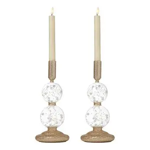 August & Leo Set of 2 LED Glitter Pedestals with LED Candles