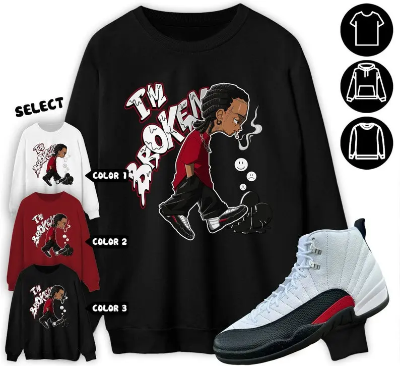j 12 Retro Red Taxi Unisex sweatShirt Im Broken RL, Shirt To Match Sneaker Color Cherry Red MEN'S SWEATSHIRT
