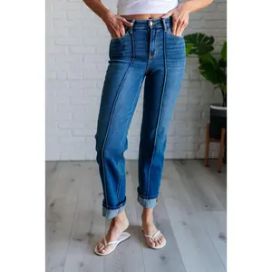 High Rise Center Seam Detail Straight Jeans