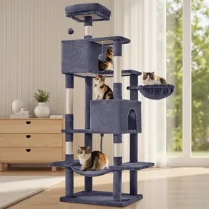 Cat Tree Tower 66 Inch Cat Tree Tower, Multi Level Cat Climbing Tower with Natural Sisal Scratching Posts, Hammock, Pet Condo for Indoor Cats and Kittens Play
