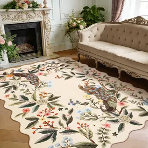 Fan-shaped Washable Peacock Print Rug Modern Floral Design Anti-Slip TPE Backing Soft Non-slip Large Size Foldable for Bedrooms Dining Rooms Playrooms Apartments Laundry Rooms Offices carpet floor decor