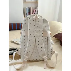 2026 New Polka Dot Cute Fashion Multi-Layer Backpack, Large Capacity Student Bag with Pockets, Casual Style, All Seasons