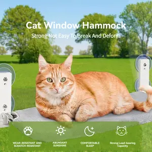 Cordless Cat Window Perch – Strong Metal Frame, 4 Suction Cups, Cozy Sunbathing Spot, Foldable for Space Saving, Easy to Install