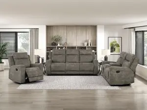Muncie 9635BR-2PC 2 pc Brown Textured Microfiber Motion Sofa and Love Seat Set with Cup Holder Console