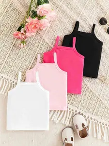 4-piece solid color camisole top for toddlers, casual and versatile, simple and comfortable, suitable for all seasons, can be worn inside or outside, girls' clothing