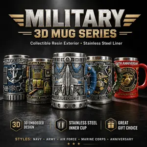 300ML Personalized Military 3D Beer Mug, Stainless Steel Lined Resin Coffee Cup, Veteran Gift for Men, Dad, Soldiers & Military Fans