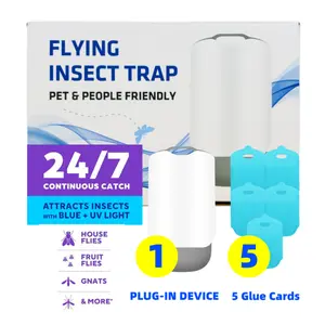Flying Insect Trap & 5 Glue Cards - Plug in Fly Trap & Indoor Bug Catcher for Gnats, Mosquitoes,House & Fruit Flies - Mess-Free - U