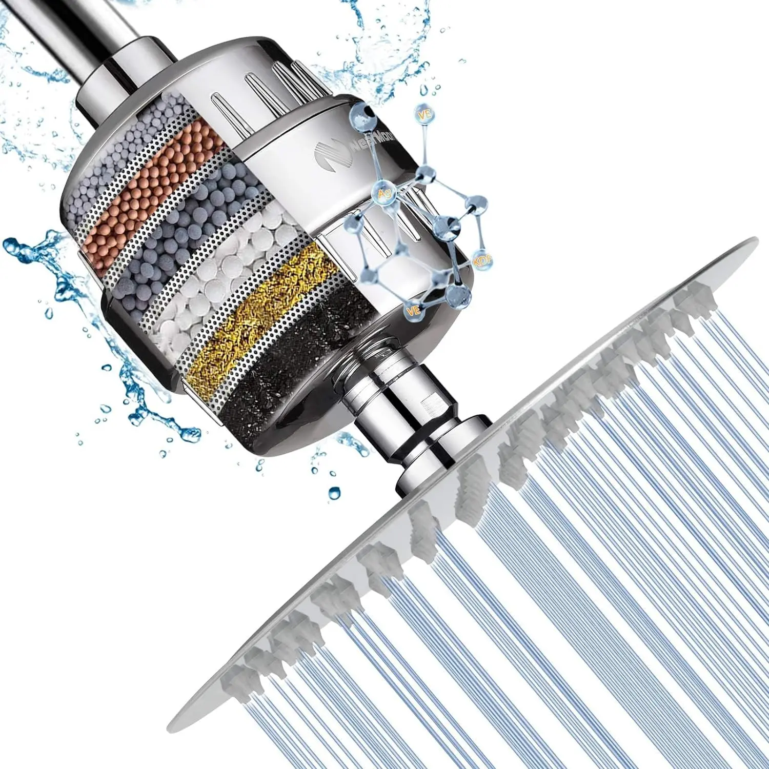 Shower  and 15 Stage Shower Filter Combo, High  Filtered Shower for Hard Water, Improves the Condition of Your , Hair (8 Inch, Chrome)