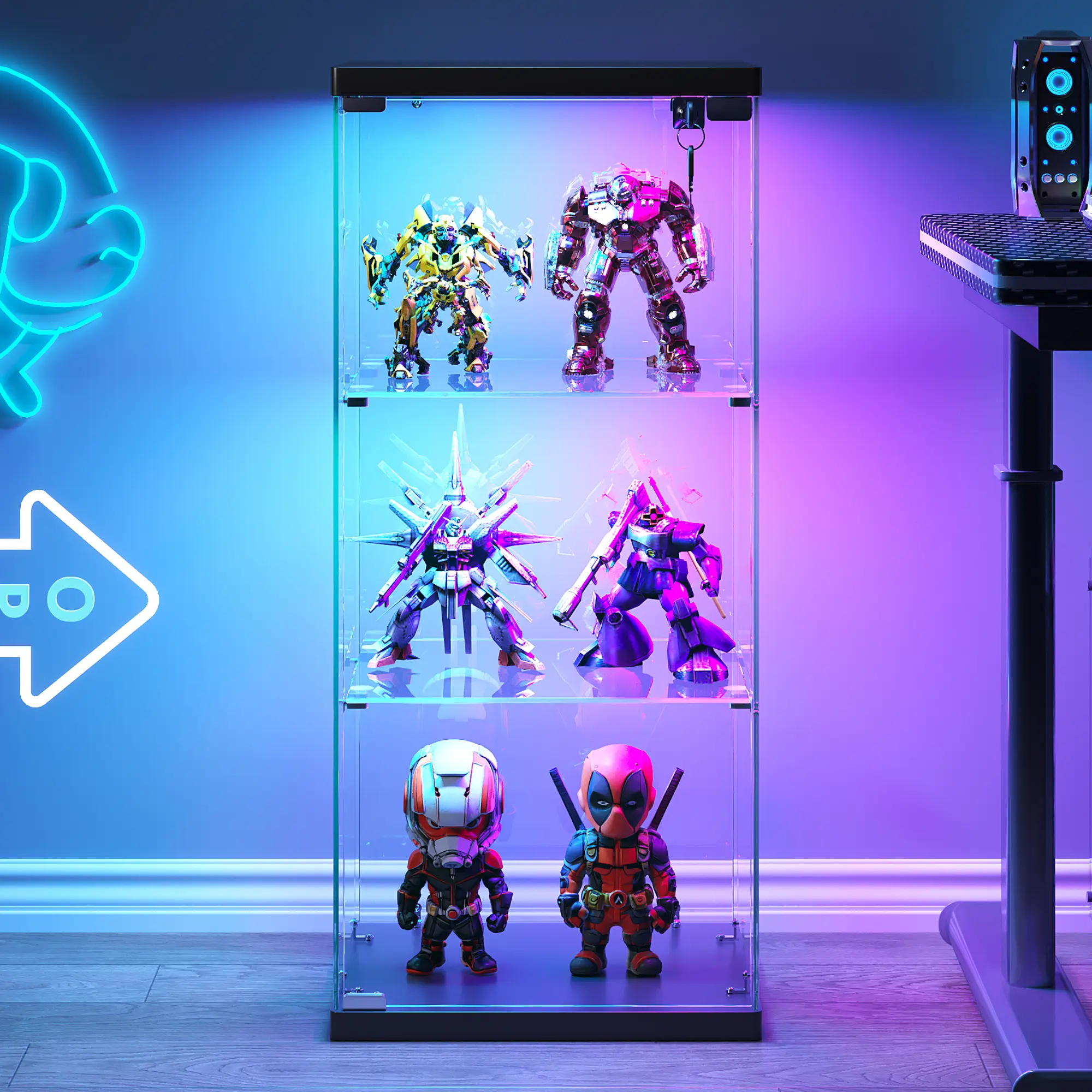 Dystler 3-Tier Lockable Figure Display Cabinet - RGB Lighting, Tempered Glass Organiser, 35.4h x 15.7w Room Storage Racks, 25lbs Max Load, Assembly Required