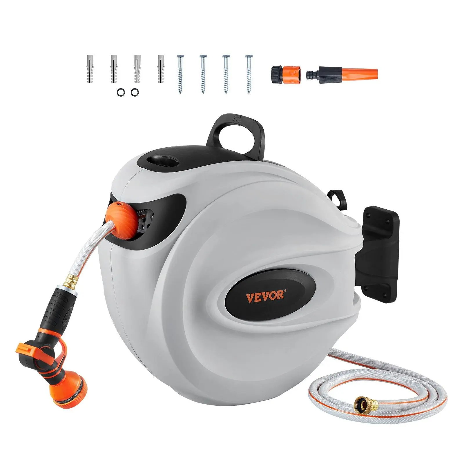 【SummerFinds】VEVOR Retractable Hose Reel, Max 130 FT / 115 FT / 100FT / 65FT / 84FT Garden Water Hose Reel with 9-Pattern Nozzle, 180° Swivel Bracket Wall-Mounted, Automatic Rewind, Lock at Any Length, with Slow Return System VEVOR Super Brand Day