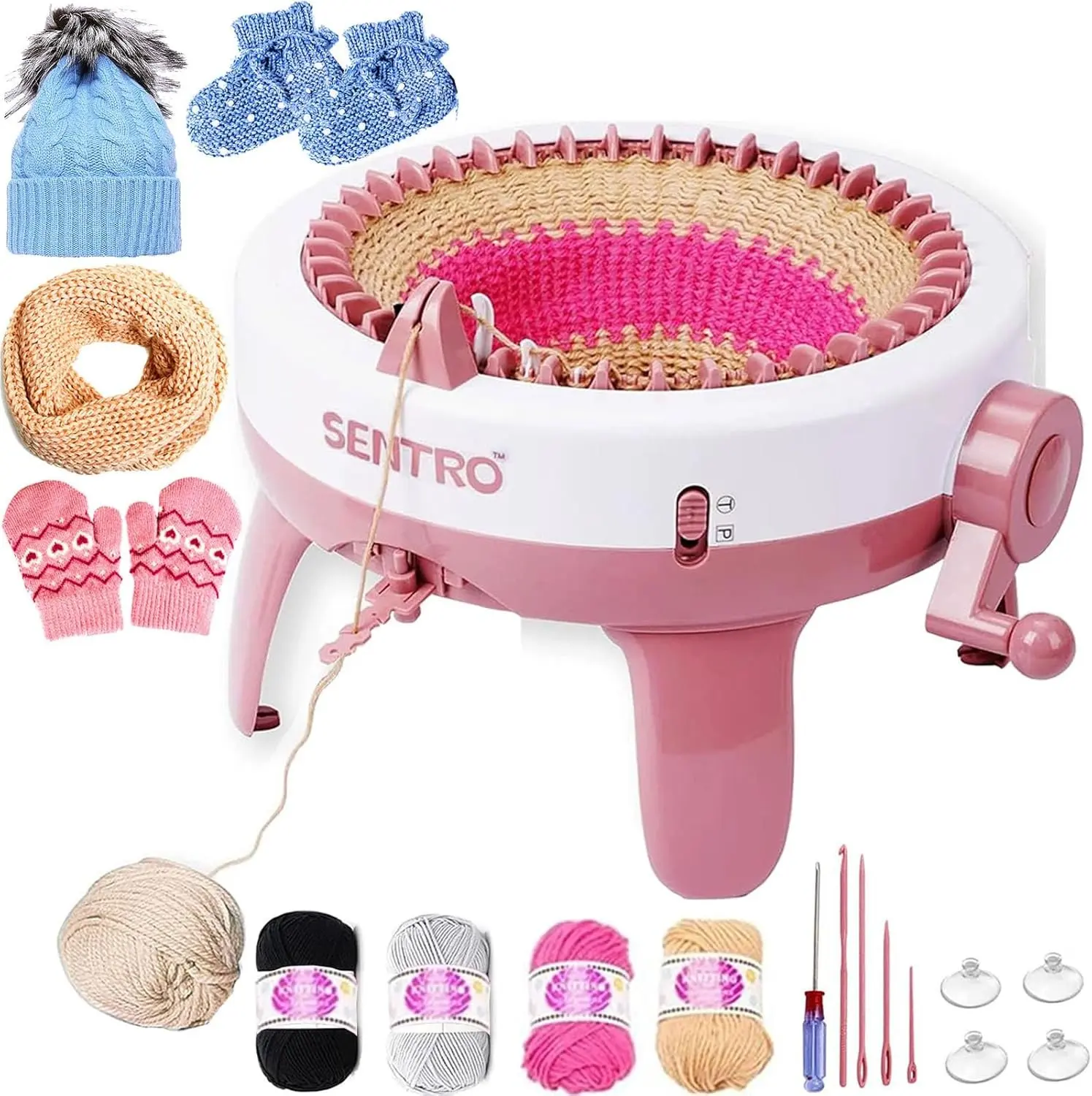 Sentro Knitting Machine 48 Needles Smart Crochet Knitting Machine with Row Counter for Adults and Beginners, Automatic Circular Weaving Knitting Loom Machine Kit for Hat,Socks,Scarves,Gloves Gift