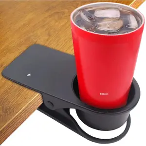 Drink Cup Holder Clip - Table Desk Side Water Glass  Bottle Beverage Soda Coffee Mug Holder Cup  Clip Design for  Office, Black