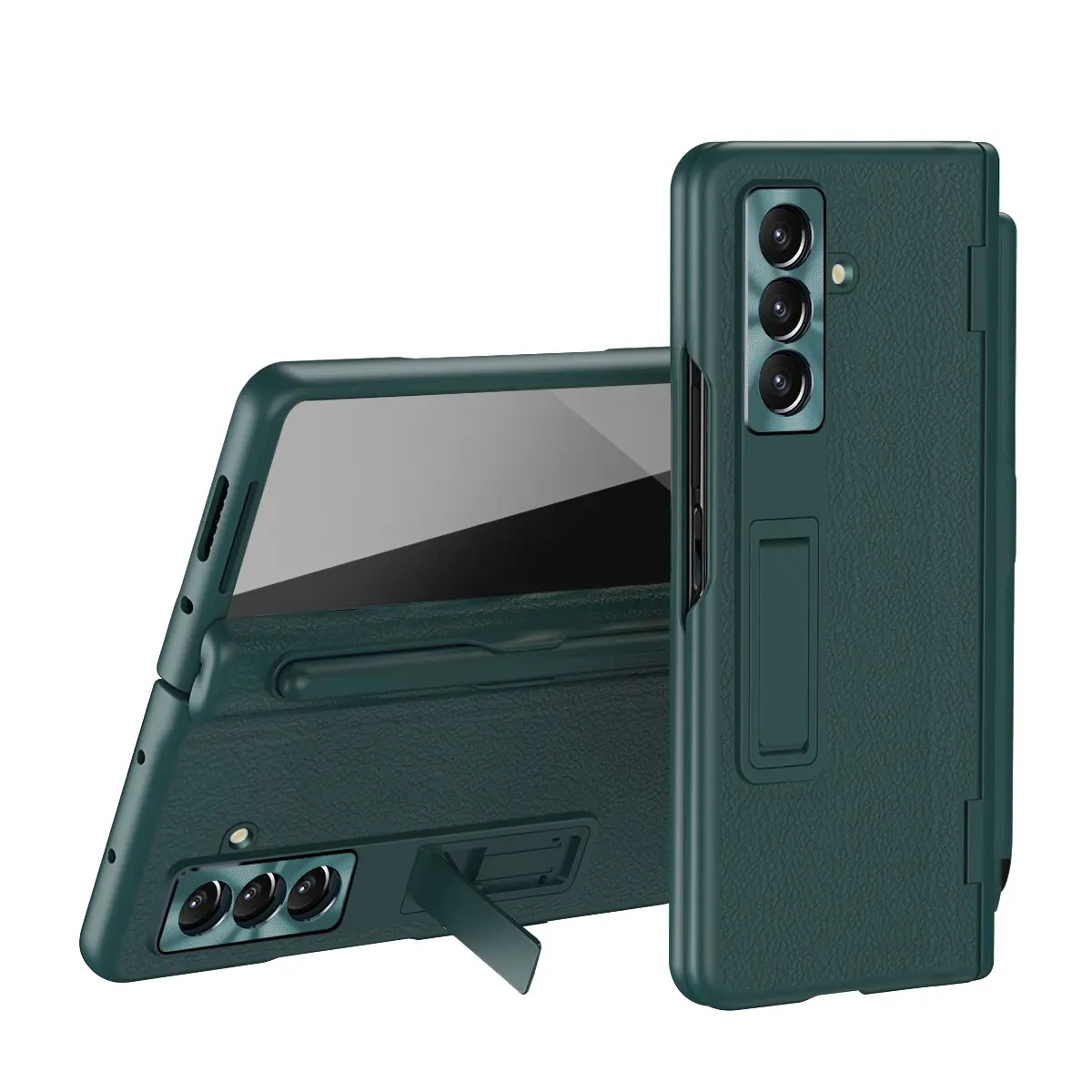 Luxury Leather Hinge Protection Case with Self-Writing Stylus, Hidden Stand, Screen & Lens Film, Anti-Fingerprint for Samsung Galaxy Z Fold 3/4/5/6/7